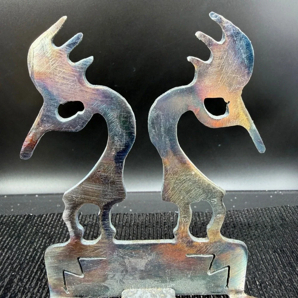 Iridescent Metal Kokopelli Business Card Holder Southwestern Desk Decor HandMade